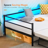 VINGLI Metal Twin Daybed with Pop Up Trundle Bed, Day Bed Frame with Charging Station and LED Lights for Living Room Guest Room or Bedroom, Black Daybed with Steel Slats for Adults, Teens and Kids VINGLI
