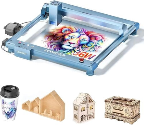 Longer B1 30W Laser Engraver, 36000mW Output Laser Cutter Machine with Auto Air Assist, Engraving Area 17.72"x17.32", DIY Laser Engraver for Wood and Metal，Engraving Speed of 36000 mm/min QFLONGER