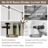 Room Divider for Room Separation，No Drilling Curtain Rod Wall Divider Metal Rod, 4-10ft(H) 28-140inch(W) Adjustable, Heavy Duty Partition Space Separator Freestanding Tension Curtain Stand (Black) Toyear