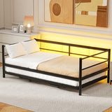 Nahenduo Twin Size Daybed with Pop up Trundle & Adjustable LED Lights, Futon Frame Bed, Metal Sofa Bed Frame for Living Room Bedroom Guest Room, Small Space, No Box Spring Needed (Black + LED) Nahenduo