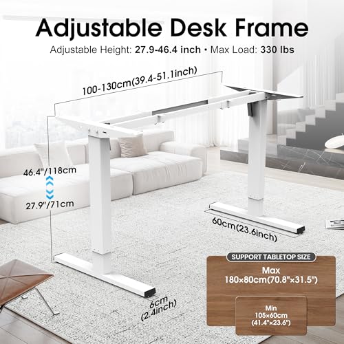 PiomuDek Standing Desk Frame with 330lbs Powerful Dual Motor, Electric Adjustable Height Computer Table Legs, Sit Stand Up Desk Base with Memory Controller, for Home Office, White,ED04NW (Frame Only) PiomuDek