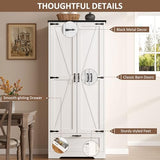 Vongrasig Kitchen Pantry Storage Cabinet with Barn Doors, Drawer and Adjustable Shelves, 4-Tier Tall Rustic Wood Cupboard Locker for Kitchen, Dining Room, Living Room, Bathroom, (White) Vongrasig