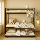 ArisingAsia Twin Over Twin Triple Bunk Beds with Trundle, Metal Bunkbeds with Ladder and Full-Length Guardrail, Noise Free, No Box Spring Needed ArisingAsia