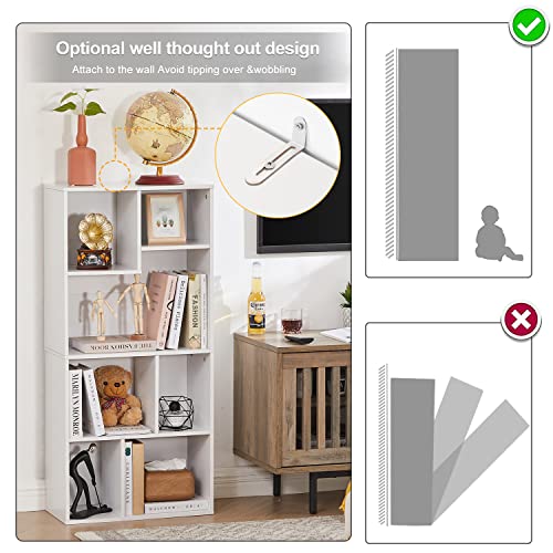 VECELO 42" Modern White Bookshelf, 7 Cube Organizer Bookcase,Fits Tallest Hardcovers, Horizontal Available,Floor Standing Display,Easy Assembly, Pearl White VECELO