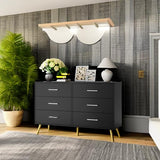 Shintenchi 6 Drawer Dresser, Wide Chest of Drawers Organizer Storage with Drawers, Large Storage Cabinet, Modern Design Dresser for Bedroom, Living Room, Porch, Black Shintenchi