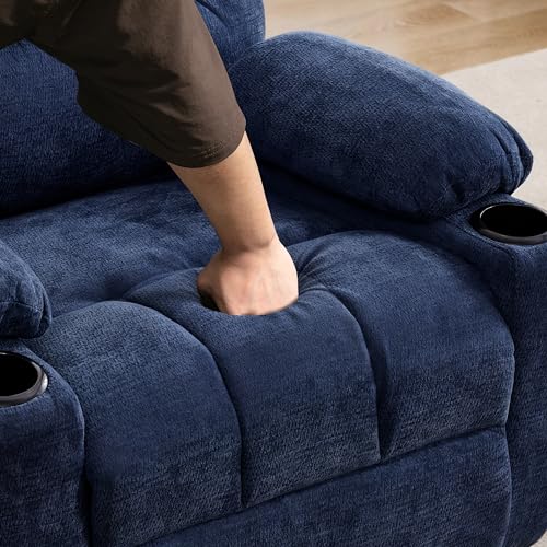 Sang Seiyoga Heat Massage Recliner Chair with Rocker & Swivel, Wall Hugger Small Recliner for Small Spaces, Manual Living Room Chair, Navy Blue, Ergonomic Design for Relaxation