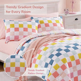 Wink Deer Twin Comforter Set for Girls-5 Pieces Colorful Check Twin Bedding Sets for Kids, Ultra Soft Bed in A Bag with Sheets Wink Deer