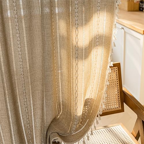 Sutuo Home Boho Door Curtains for Doorway, Bohemian Semi Blackout Curtains Privacy Embroidery Drape Decor for Temporary Room Dividers Bedroom Living Room, Rod Pocket 1 Panel 37" W x 80" L, Natural Sutuo Home
