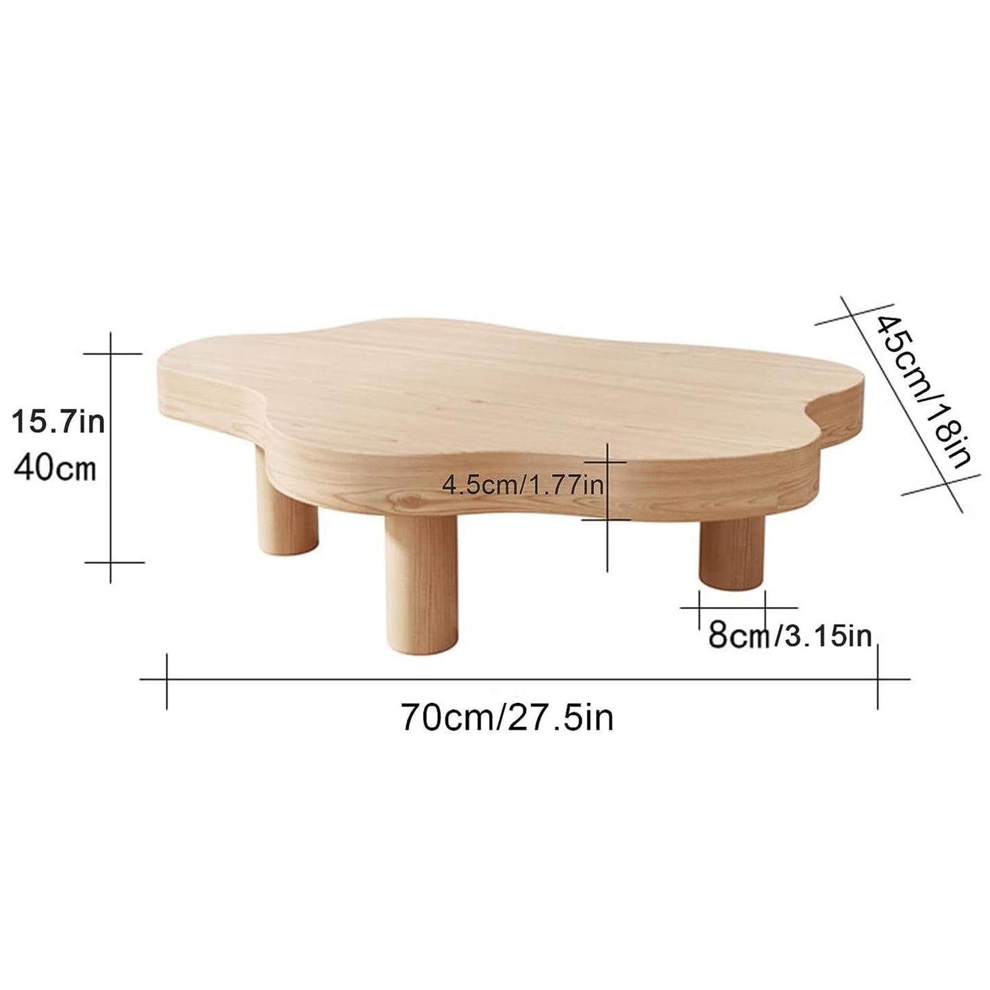 Cloud Shape Irregular Wood Coffee Table, Indoor Round Corner Thicken End Table, Cute Cartoon Accent Coffee Cocktail Center Table for Living Room Furniture(27.5" Lx18 Wx16 H, Natural)