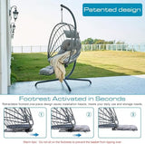 Hanging Egg Chair with Leg Rest and Stand – Rattan Wicker Swing Hammock Chair, UV-Resistant Cushion, Heavy-Duty Frame for Indoor & Outdoor Patio, Bedroom, Balcony, Garden – 330 lbs Capacity(Grey) Outlux