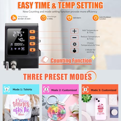 AKEYDIY Upgraded 8 in 1 Heat Press Machine for Tshirts 12''X15'' 360° Swing Away Shirt Press Machine for Sublimation Multifunctional Heat Transfer Machine Combo for DIY T-Shirts Cap & Mugs AKEYDIY