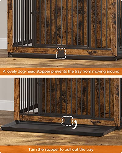 Feandrea Dog Crate Furniture, 38 Inches Dog Kennel for Dogs up to 70 lb, with Removable Tray, Heavy-Duty Dog Cage End Table, Double Doors Dog House, Rustic Brown UPFC013X01 Feandrea