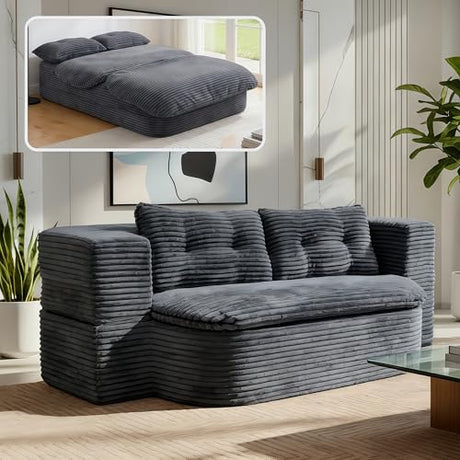 78.7-inch Folding futon Sofa Bed, Full-Size Convertible Sleeper couch Bed, Memory Sponge Double settee with Comfortable Mattress, Suitable for Living Room and Guest Room (dark gray, 78.7 inches) CouCouchmans