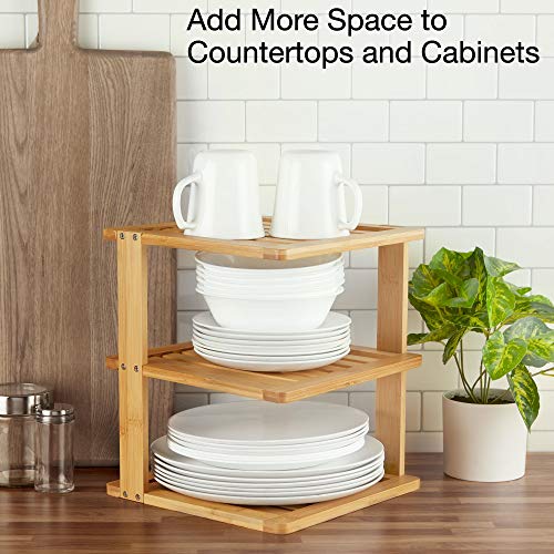 BERYLAND Bamboo Corner Shelf - 3 Tier 10 x 10 inch and 11.5 inches high. Kitchen Cabinet Organizer - Pantry Organization and Storage - Bathroom Countertop Shelves BERYLAND