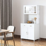 HOMCOM 67" Pantry Cabinet, Modern Kitchen Hutch, Freestanding Storage Cabinet with Glass Doors, Adjustable Shelves and Drawers, White HOMCOM