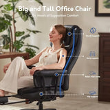 JULYMON Executive Office Chair Big and Tall 400LBS, 165° Reclining Office Chair with Footrest, Leather Desk Chair with Quiet Wheels, Height Adjustable, Padded Arms, Black JULYMON