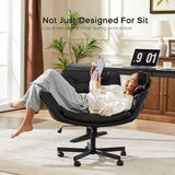 amseatec Criss Cross Chair with Armrests & Wheels, PU Leather Vanity Chair, Comfortable Adjustable Swivel Computer Office Desk Chairs for Home, Make Up, Bed Room (Black) amseatec