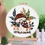 Zhenqing Woodland Mushroom Embroidery Kit for Beginners - 29x29cm Printed Fabric with Hoop & Full Tools(S-CX0910)
