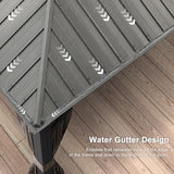 PURPLE LEAF 11' X 14' Hardtop Gazebo with Light Galvanized Steel Double Roof Outdoor Gazebo for Patio Lawn and Garden Curtains and Netting Included Grey PURPLE LEAF