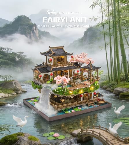Spilay DIY Miniature House Kit, Fairyland Miniature Dollhouse Kit with Music Box, Mini House Building Kit Book Nook for Adult, Creative Bookshelf Decoration & Unique Gift