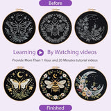Uniartfy 3 Sets Butterfly Bee Moon Embroidery Kits for Beginners, DIY Cross Stitch Starter Craft Kit for Adults, Needlepoint Kits Including Cloth with Flower Plant Pattern, Hoop, Tools, Instructions