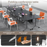 IEDZBEQ Folding Conference Room Tables on Wheels - Mobile Conference Tables Wooden Rectangular Flip Top Training Table 8-16 Person,for Meeting,Office,Seminar (2, Ebony, 47 in) IEDZBEQ