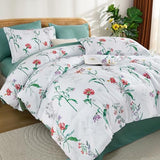 Drucon Comforter Set King Size, 7 Pieces White Green Floral Botanical Comforter Sets, Reversible Bed in a Bag Soft Lightweight Microfiber Bedding Sets for All Seasons (90"x104") Drucon