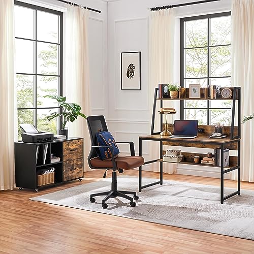 Yaheetech 47 in Rustic Brown Modern Computer Desk with Power Outlets and USB Ports - WoodArtSupply