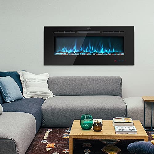 Kentsky 42 inches Electric Fireplace Inserts, Recessed and Wall Mounted Fireplace Heater, Linear Fireplace w/Thermostat, Remote & Touch Screen, Multicolor Flame, Timer, Logs & Crystal, 750W/1500W Kentsky