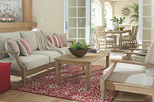 Signature Design by Ashley Clare View Coastal Outdoor Patio Eucalyptus Sofa with Cushions, Beige - WoodArtSupply