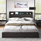AMERLIFE King Size Lift Up Storage Bed Frame, Wooden Platform Bed Frame with Lifting Storage & Charging Station, No Spring Box Needed/Noise Free, Black AMERLIFE