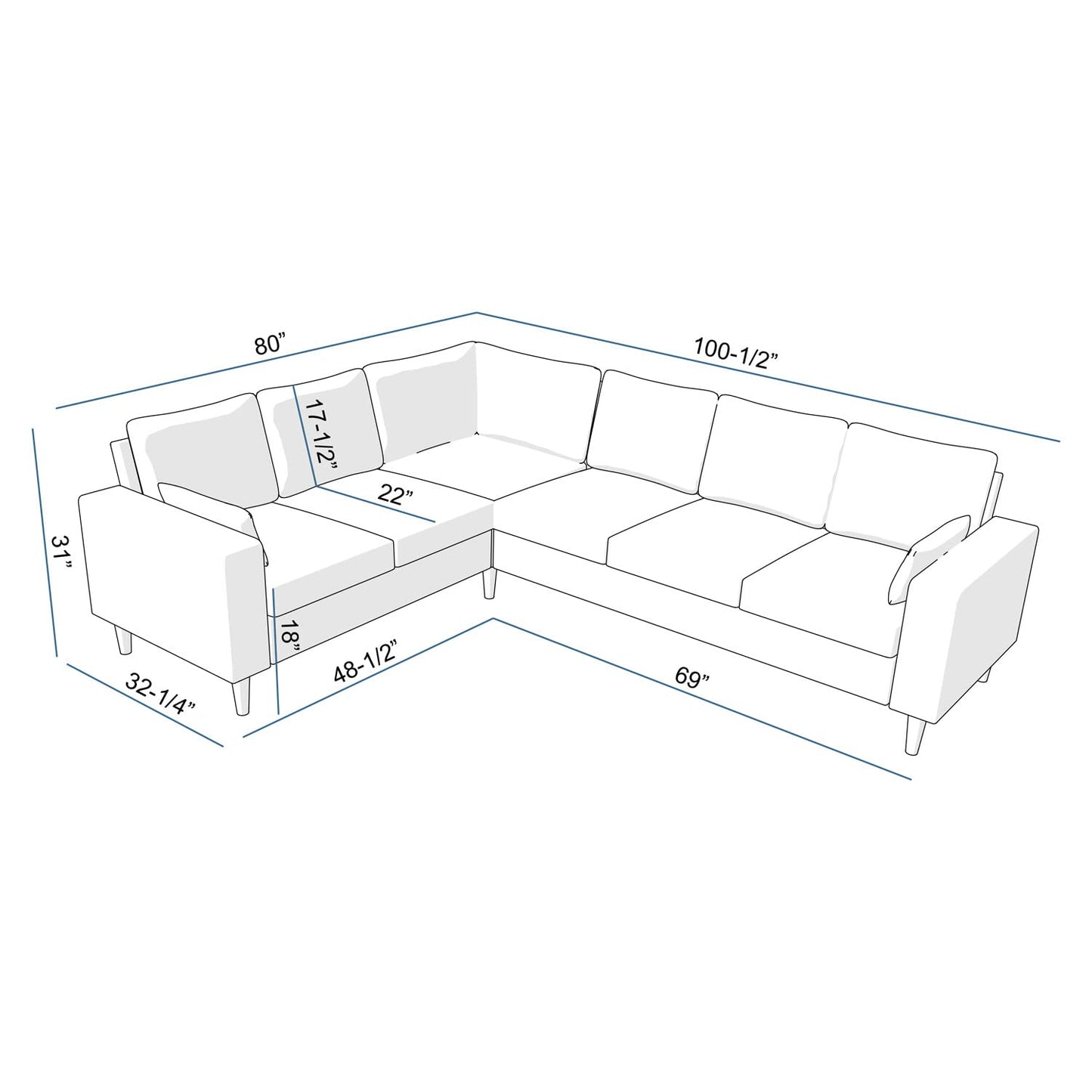 Panana 6 Seats Linen Fabric Large SECTIONAL Corner Sofa Settee - Sofa for Living Room-Left/Right-Hand Side Sofas, Brown