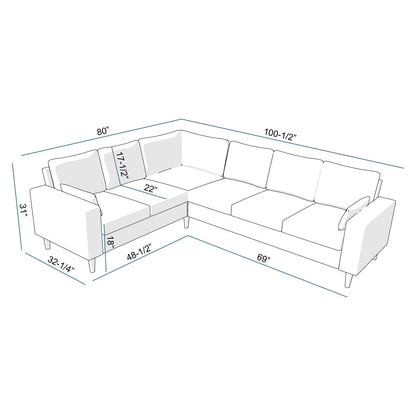 Panana 6 Seats Linen Fabric Large SECTIONAL Corner Sofa Settee - Sofa for Living Room-Left/Right-Hand Side Sofas, Brown