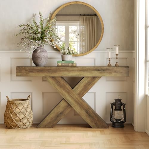 LITTLE TREE Narrow Console Table, 55-Inch Farmhouse Entryway Table, X-Shaped Couch Table Behind Sofa for Living Room, Entryway, Entrance, Foyer, Hallway, Rustic Brown LITTLE TREE