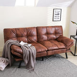 Erdoru Convertible Futon Sofa Bed,71" Modern Premium Faux Leather Futon Couch with Adjustable Backrest&Armrest,Small Loveseat Sleeper Sofa,Dorm Futonsofa for Apartment,Living Room,Whisky Brown Erdoru