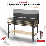 DNYKER 60" Adjustable Height Workbench, 3000 LBS Heavy Duty Work Table for Garage,Rubber Wood Workstation with USB Power Outlets/Wheels/Pegboard for Workshop, Office, Home DNYKER