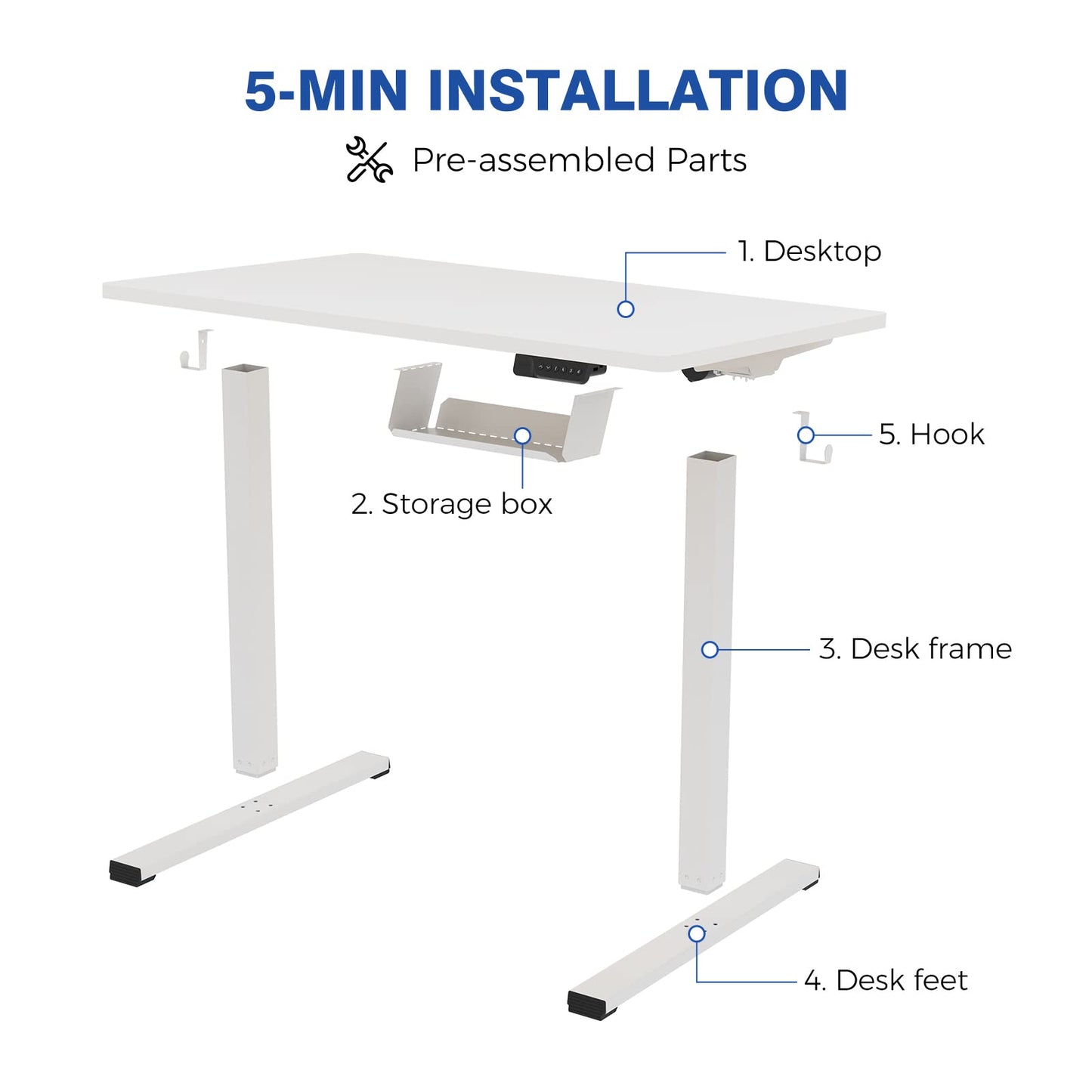 FLEXISPOT Electric Stand Up/ Standing Desk with 55 x 24 Splice Ergonomic Memory Controller Height Adjustable E150 (White Frame + 55" White Desktop) - WoodArtSupply