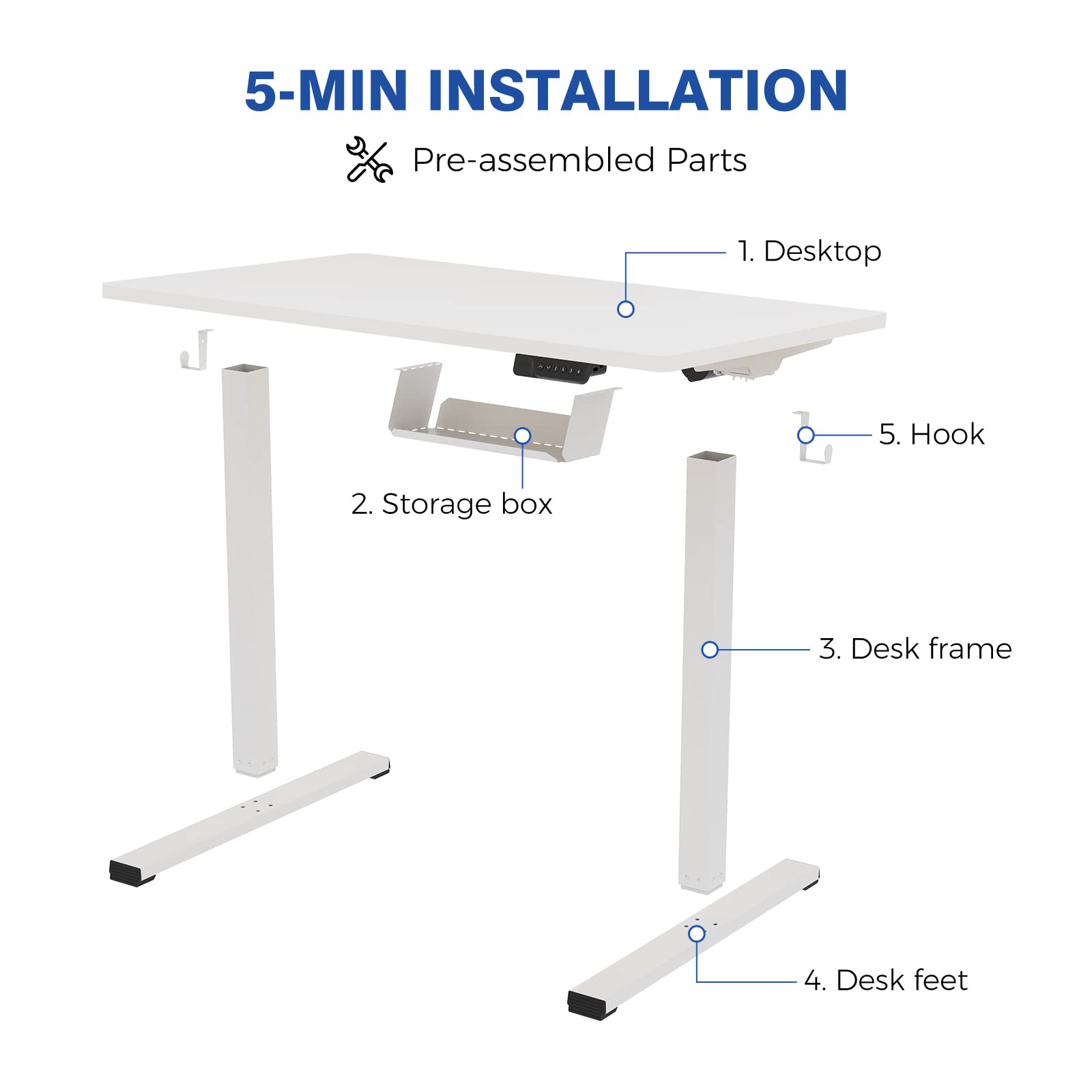 FLEXISPOT Electric Stand Up/ Standing Desk with 55 x 24 Splice Ergonomic Memory Controller Height Adjustable E150 (White Frame + 55" White Desktop) - WoodArtSupply