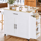 Rolling Kitchen Island with Drop Leaf and Storage by IRONCK, White IRONCK