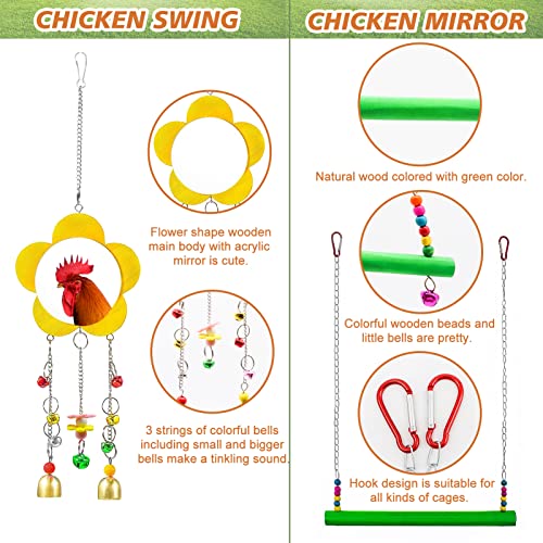 9 Pack Chicken Toys, Chicken Coop Accessories for Father's Day, with 2 Chicken Swing, 1 Chicken Wood Stand, 1 Chicken Xylophone, 1 Chicken Mirror, 2 Vegetable Net Bag, 2 Vegetable Fruits Hanging Fork