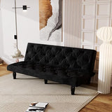 ODOLAR 66" Black Velvet Futon Sofa Bed, Sturdy Wood Frame & High-Elastic Foam, 3 Adjustable Gears, Multi-Functional for Living Room/Apartment/Bedroom, Easy Assembly (Black) ODOLAR