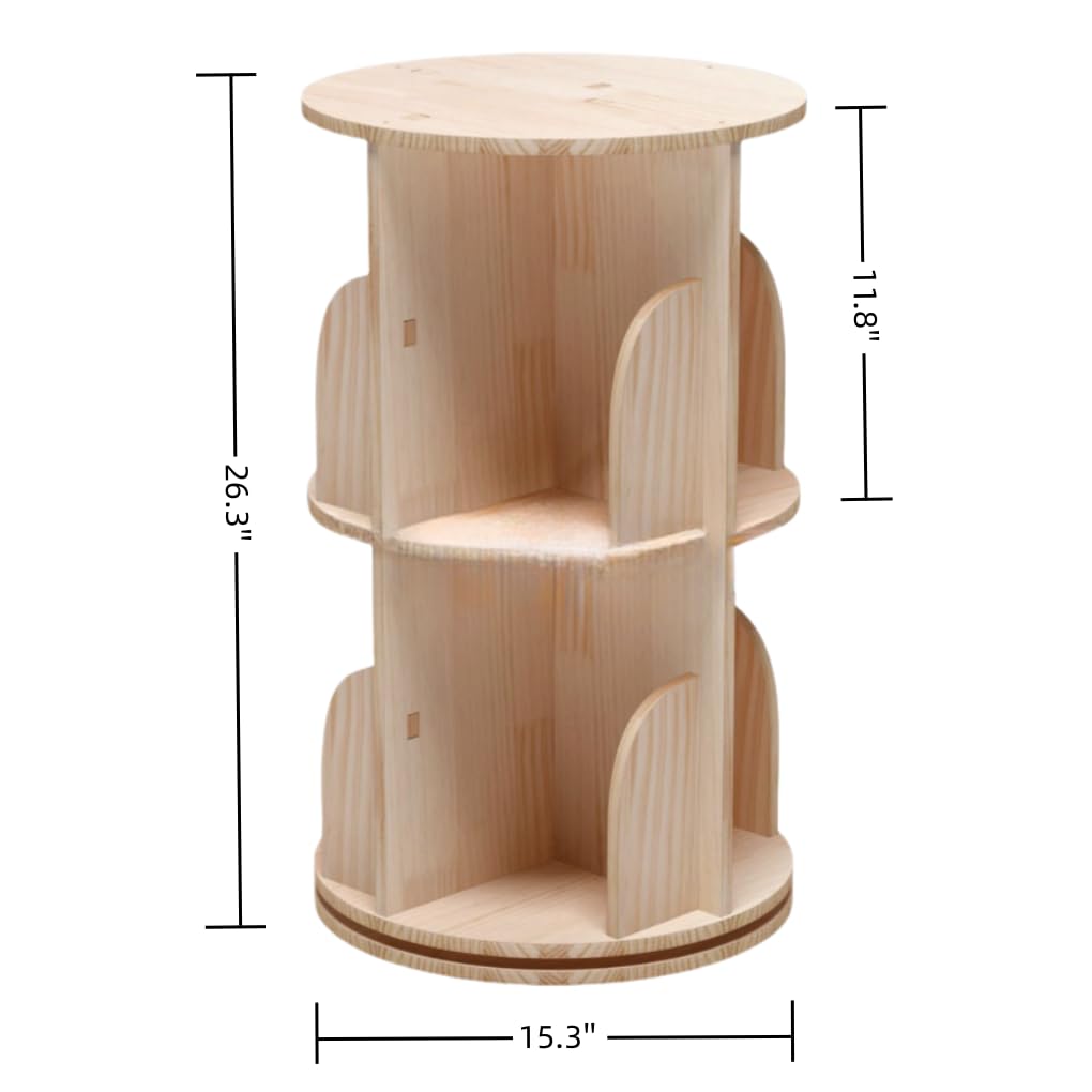 TidyEasy 2 Tier Rotating Bookshelf, 360° Display Floor Standing Bookcase, Rotating Bookshelf for Kids & Adults, Spinning Bookshelf Tower for Classroom Bedroom Living Room TidyEasy