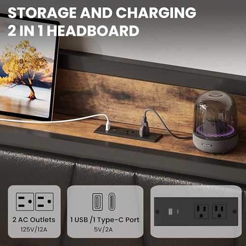 LIKIMIO Daybed with Trundle Bed, Twin Bed Frame with Storage Headboard and Charging Station, Sofa Day Bed with Strong Supports for Living Room, Bedroom, and Guest Room, Black LIKIMIO