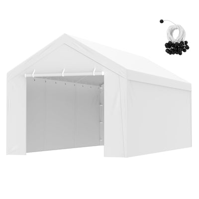 VEVOR Carport Replacement Canopy Top Cover + Sidewall 10 x 20 ft, Garage Tent Shelter Tarp Heavy-Duty Waterproof & UV Protected, Easy Installation with Ball Bungees,White (Frame Not Included)