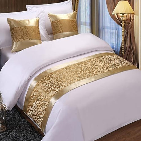 SXLXYOF Floral Jacquard Bed Runners Scarves Matching Cushion Cover Throws Blanket Single Queen King Bed Scarf Bedding Bedspread Nordic Retro Flower Bed End Towel,Gold-50 * 240CM(1.8m Bed) SXLXYOF
