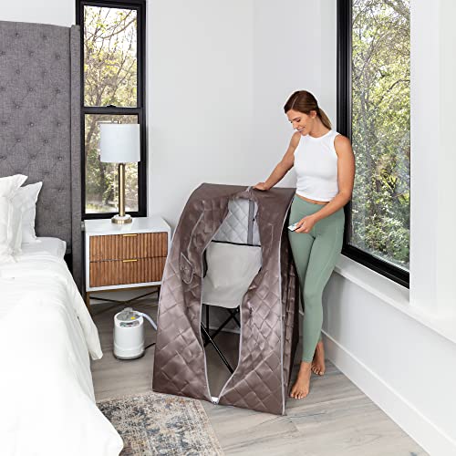 SereneLife Portable Steam Sauna - Single Person Detox Spa (Gray) - Includes Foldable Chair for Comfort, Foot Pad Heating Mat SereneLife