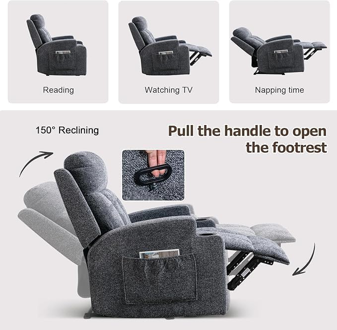 IOMOR Fabric Manual Recliner Chair for Adults, Comfy Reclining Chairs with Overstuffed Arm and Back, Single Sofa for Living Room (1, Dark Grey) IOMOR