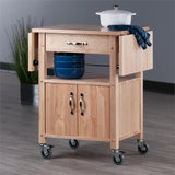 Pemberly Row Transitional Wood Drop Leaf Butcher Block Kitchen Cart in Natural Pemberly Row