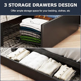 VECELO Full Size Bed Frame with 3 Storage Drawers, Leather Upholstered with Diamond Tufted Headboard, Solid Wood Slat Support & Steel Framework, PU & Black VECELO