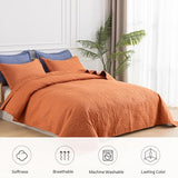 SheRest Full Quilt Bedding Set - Soft Breathable Bed Quilts, Modern Style Embossed Bedspreads, Lightweight Microfiber Coverlet for All Seasons, Burnt Orange, 3 Pieces (1 Quilt,2 Pillow Shams) SheRest